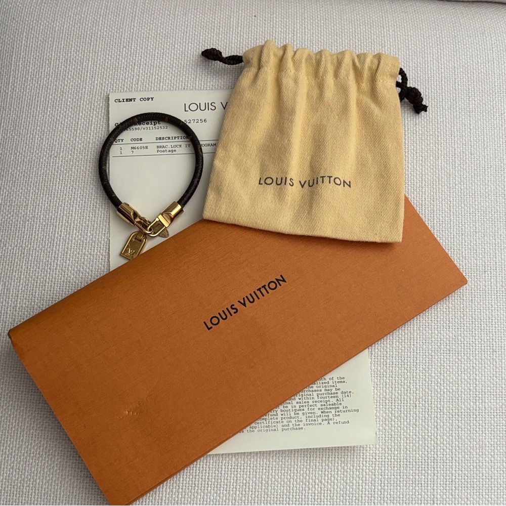 Louis Vuitton Monogram Bracelet with gold charms with dust bag and LV envelope
